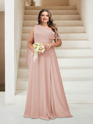 A-Line/Princess One-Shoulder Floor-Length Sleeveless Plus Size Bridesmaid Dresses