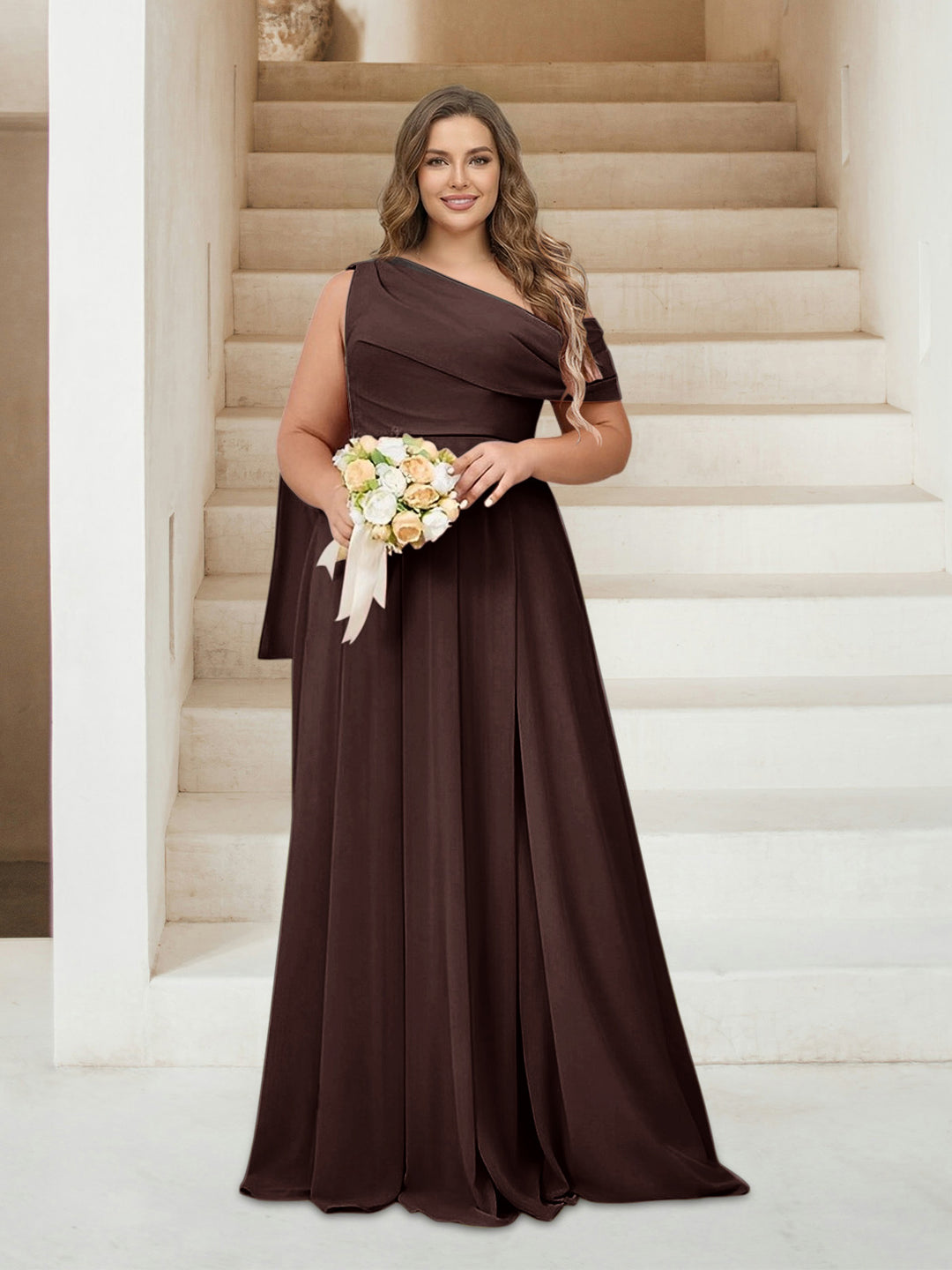 A-Line/Princess One-Shoulder Floor-Length Sleeveless Plus Size Bridesmaid Dresses