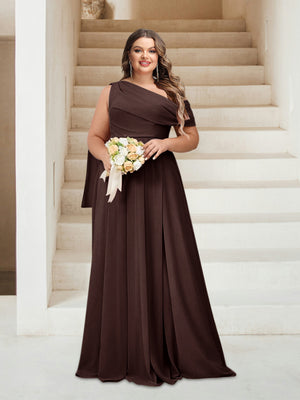 A-Line/Princess One-Shoulder Floor-Length Sleeveless Plus Size Bridesmaid Dresses