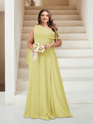 A-Line/Princess One-Shoulder Floor-Length Sleeveless Plus Size Bridesmaid Dresses