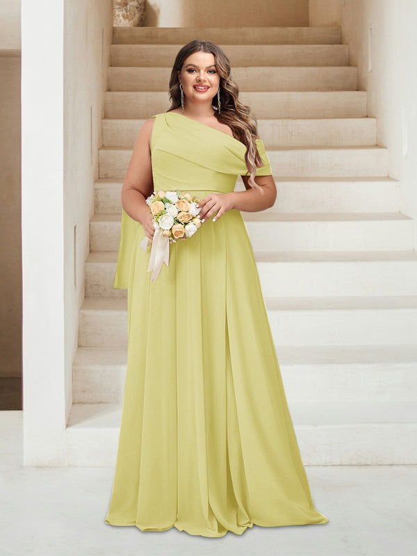 A-Line/Princess One-Shoulder Floor-Length Sleeveless Plus Size Bridesmaid Dresses
