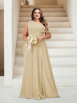 A-Line/Princess One-Shoulder Floor-Length Sleeveless Plus Size Bridesmaid Dresses