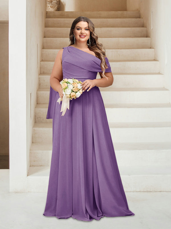 A-Line/Princess One-Shoulder Floor-Length Sleeveless Plus Size Bridesmaid Dresses