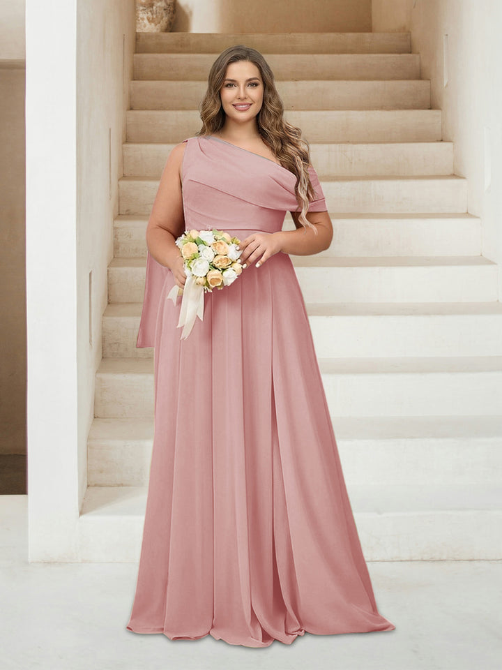 A-Line/Princess One-Shoulder Floor-Length Sleeveless Plus Size Bridesmaid Dresses