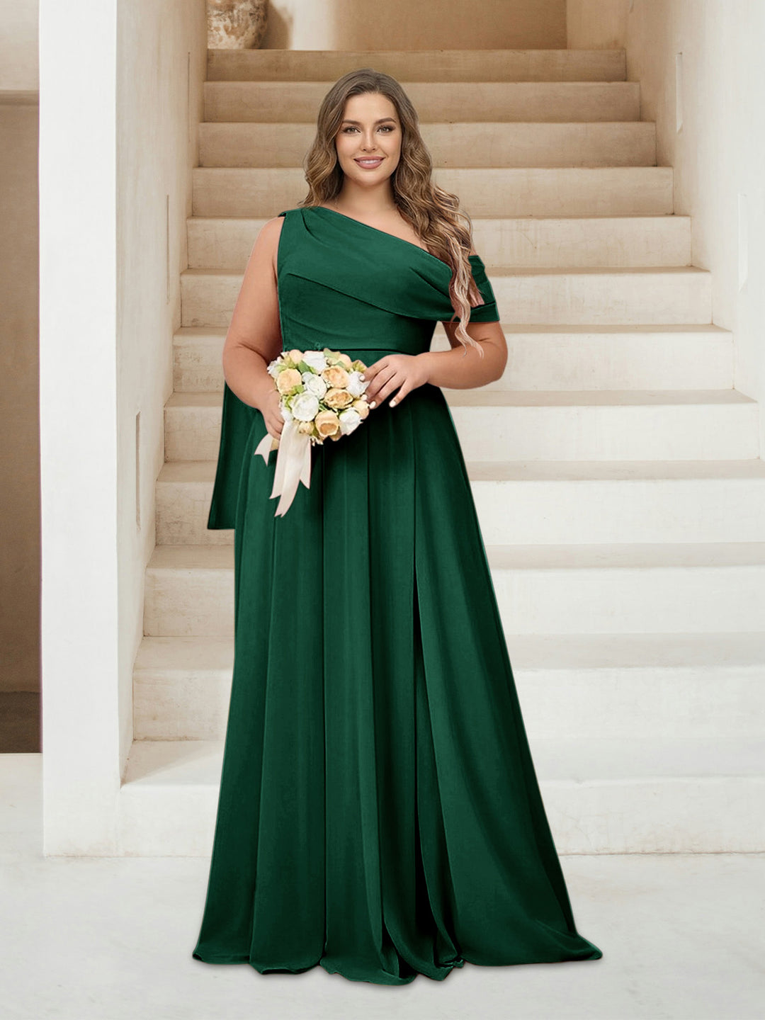 A-Line/Princess One-Shoulder Floor-Length Sleeveless Plus Size Bridesmaid Dresses