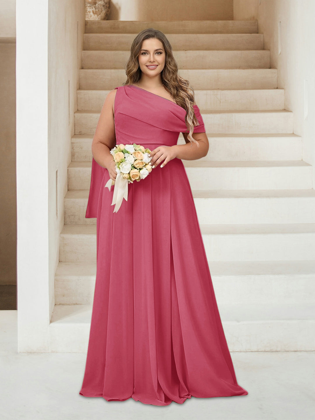 A-Line/Princess One-Shoulder Floor-Length Sleeveless Plus Size Bridesmaid Dresses