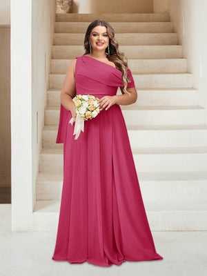 A-Line/Princess One-Shoulder Floor-Length Sleeveless Plus Size Bridesmaid Dresses
