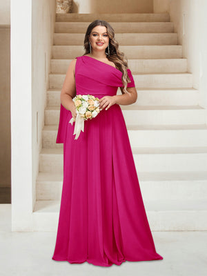 A-Line/Princess One-Shoulder Floor-Length Sleeveless Plus Size Bridesmaid Dresses