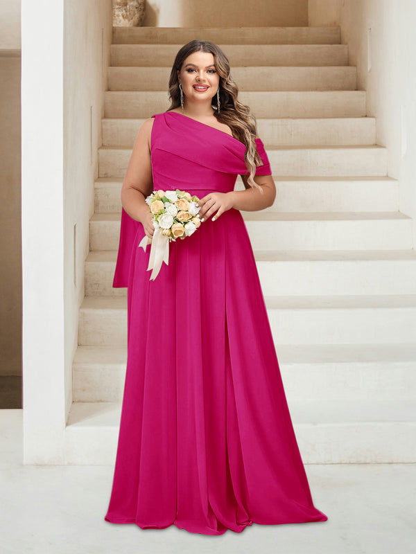 A-Line/Princess One-Shoulder Floor-Length Sleeveless Plus Size Bridesmaid Dresses