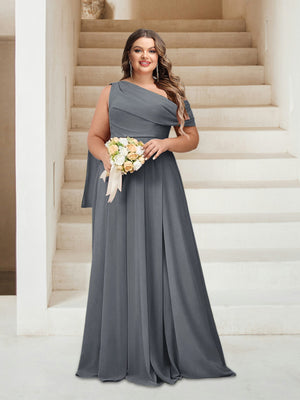 A-Line/Princess One-Shoulder Floor-Length Sleeveless Plus Size Bridesmaid Dresses