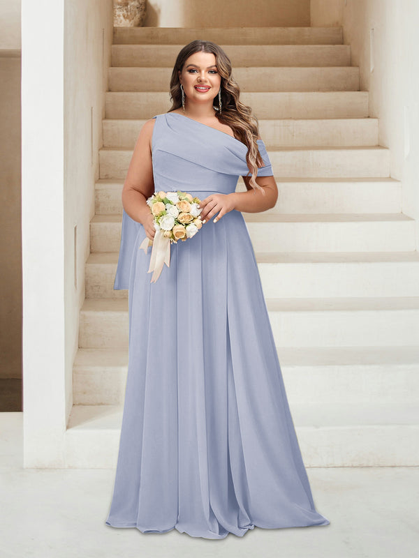 A-Line/Princess One-Shoulder Floor-Length Sleeveless Plus Size Bridesmaid Dresses