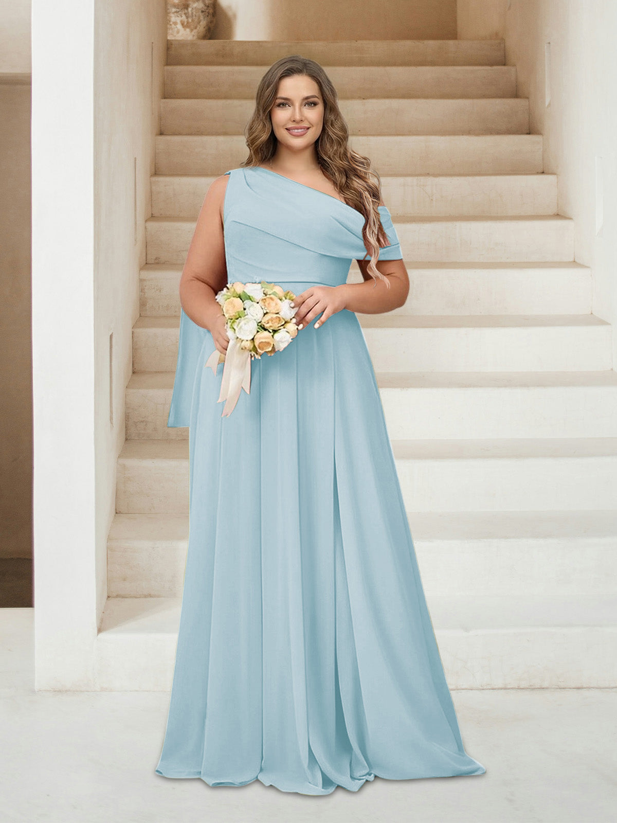 A-Line/Princess One-Shoulder Floor-Length Sleeveless Plus Size Bridesmaid Dresses