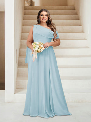 A-Line/Princess One-Shoulder Floor-Length Sleeveless Plus Size Bridesmaid Dresses
