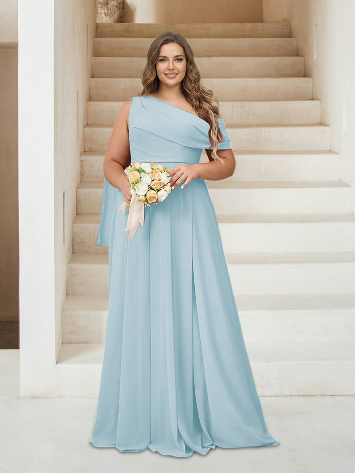 A-Line/Princess One-Shoulder Floor-Length Sleeveless Plus Size Bridesmaid Dresses