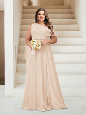 A-Line/Princess One-Shoulder Floor-Length Sleeveless Plus Size Bridesmaid Dresses
