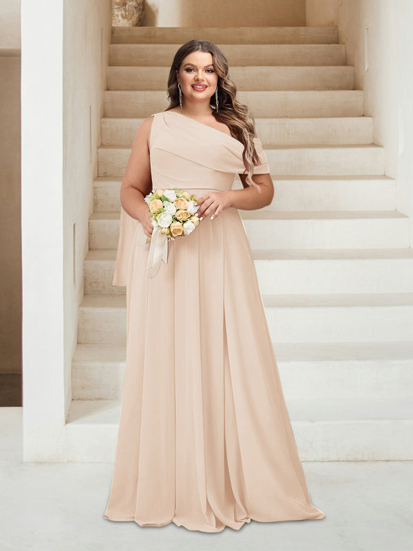 A-Line/Princess One-Shoulder Floor-Length Sleeveless Plus Size Bridesmaid Dresses
