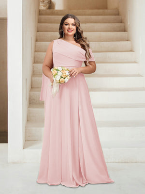 A-Line/Princess One-Shoulder Floor-Length Sleeveless Plus Size Bridesmaid Dresses