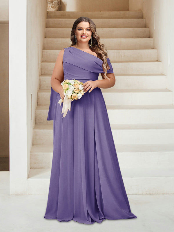 A-Line/Princess One-Shoulder Floor-Length Sleeveless Plus Size Bridesmaid Dresses