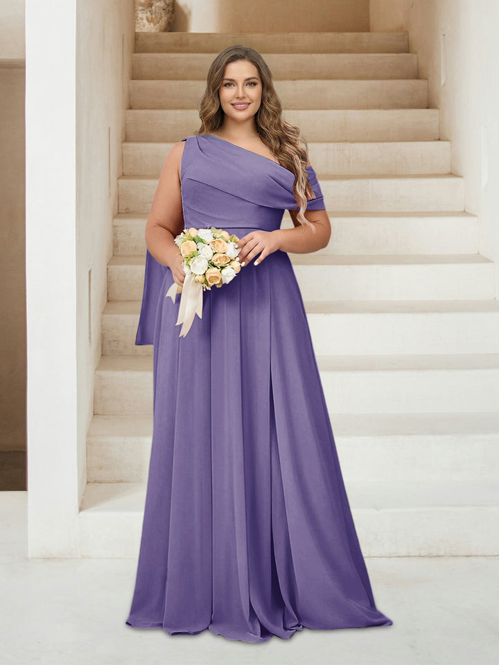 A-Line/Princess One-Shoulder Floor-Length Sleeveless Plus Size Bridesmaid Dresses