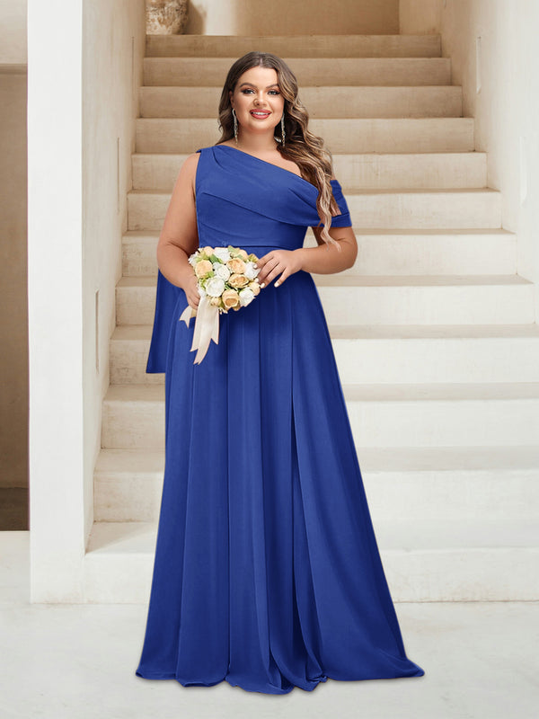 A-Line/Princess One-Shoulder Floor-Length Sleeveless Plus Size Bridesmaid Dresses