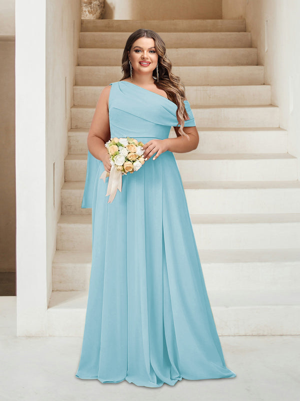 A-Line/Princess One-Shoulder Floor-Length Sleeveless Plus Size Bridesmaid Dresses