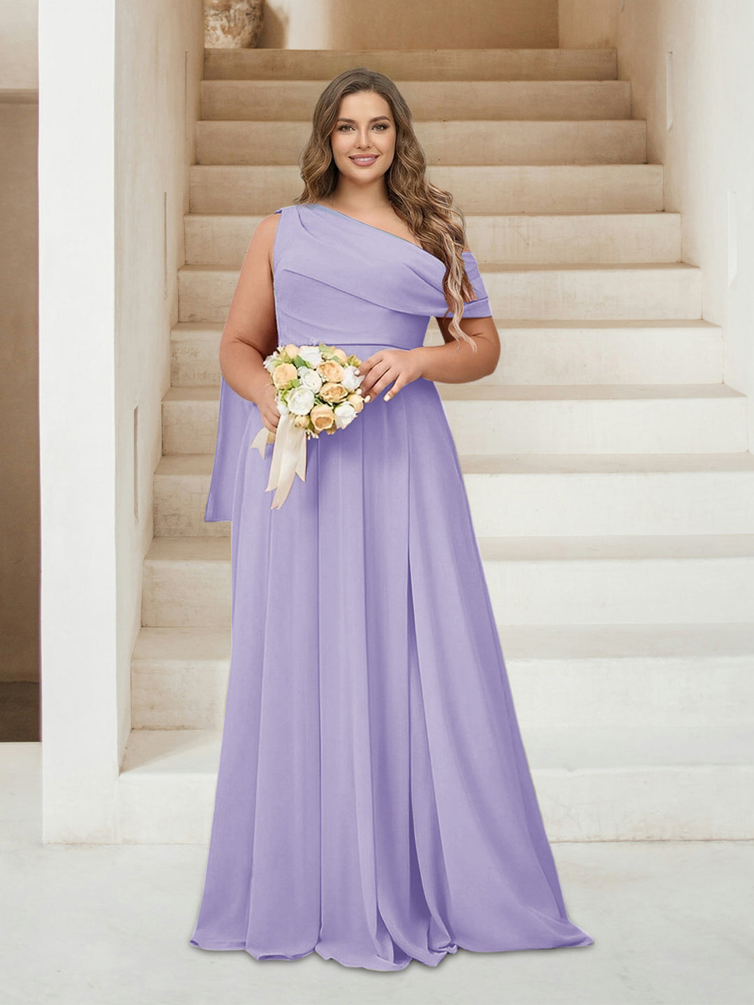 A-Line/Princess One-Shoulder Floor-Length Sleeveless Plus Size Bridesmaid Dresses
