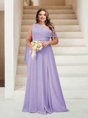 A-Line/Princess One-Shoulder Floor-Length Sleeveless Plus Size Bridesmaid Dresses