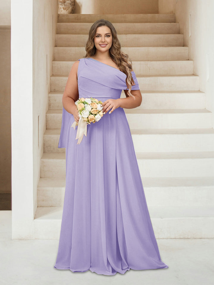 A-Line/Princess One-Shoulder Floor-Length Sleeveless Plus Size Bridesmaid Dresses