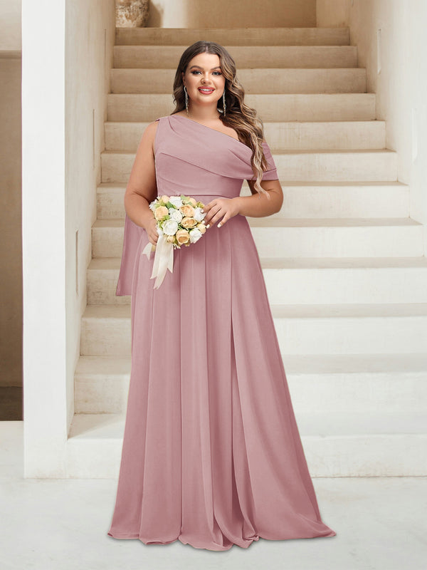 A-Line/Princess One-Shoulder Floor-Length Sleeveless Plus Size Bridesmaid Dresses