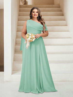 A-Line/Princess One-Shoulder Floor-Length Sleeveless Plus Size Bridesmaid Dresses