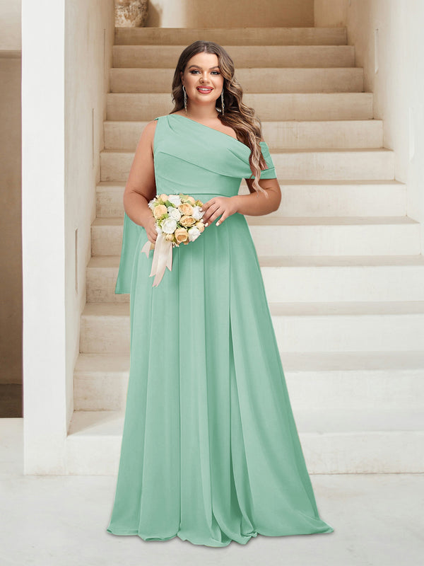 A-Line/Princess One-Shoulder Floor-Length Sleeveless Plus Size Bridesmaid Dresses