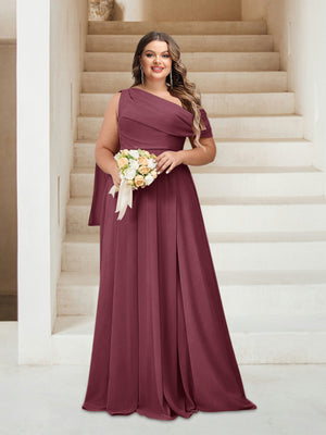 A-Line/Princess One-Shoulder Floor-Length Sleeveless Plus Size Bridesmaid Dresses