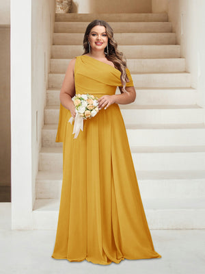 A-Line/Princess One-Shoulder Floor-Length Sleeveless Plus Size Bridesmaid Dresses