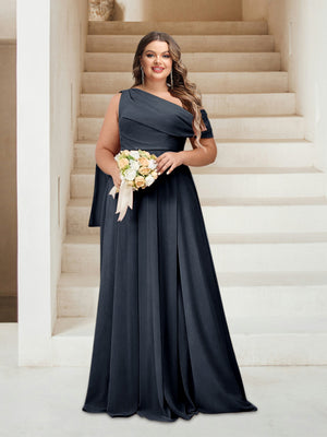 A-Line/Princess One-Shoulder Floor-Length Sleeveless Plus Size Bridesmaid Dresses