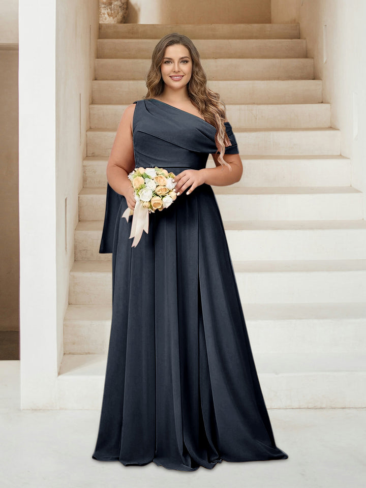 A-Line/Princess One-Shoulder Floor-Length Sleeveless Plus Size Bridesmaid Dresses