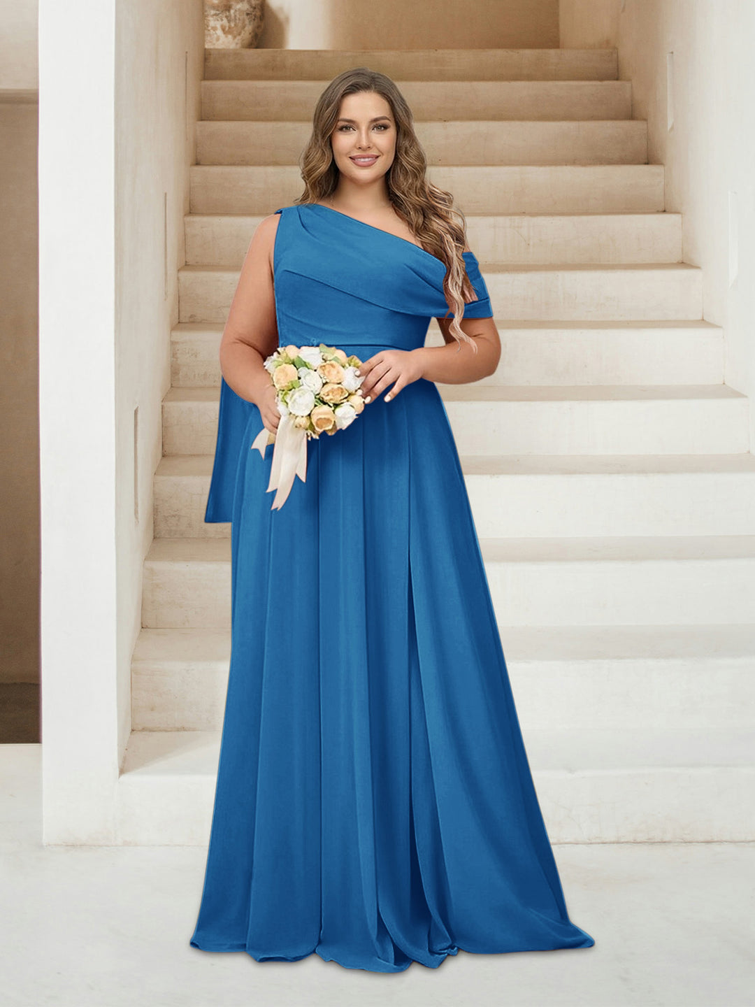 A-Line/Princess One-Shoulder Floor-Length Sleeveless Plus Size Bridesmaid Dresses