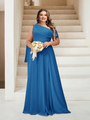 A-Line/Princess One-Shoulder Floor-Length Sleeveless Plus Size Bridesmaid Dresses