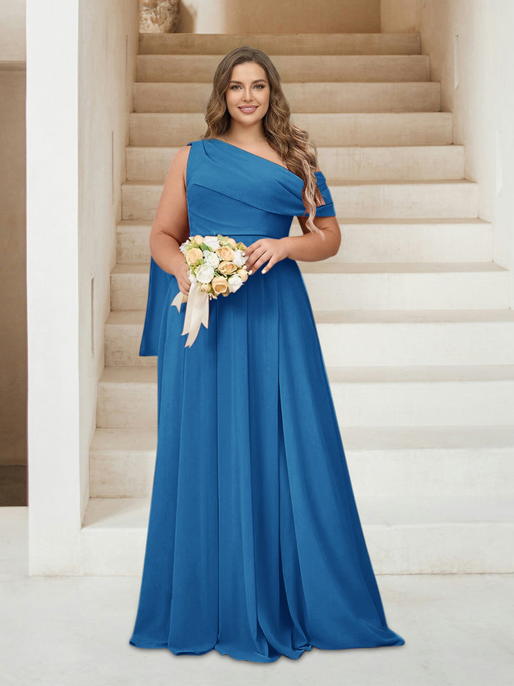 A-Line/Princess One-Shoulder Floor-Length Sleeveless Plus Size Bridesmaid Dresses
