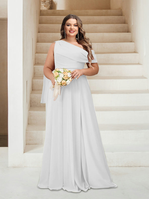 A-Line/Princess One-Shoulder Floor-Length Sleeveless Plus Size Bridesmaid Dresses