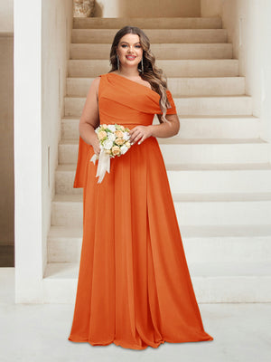 A-Line/Princess One-Shoulder Floor-Length Sleeveless Plus Size Bridesmaid Dresses