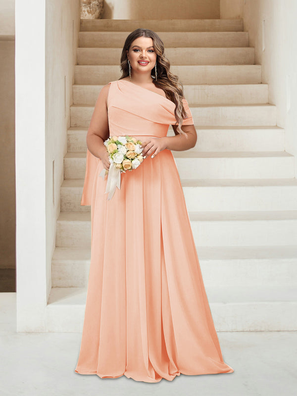 A-Line/Princess One-Shoulder Floor-Length Sleeveless Plus Size Bridesmaid Dresses