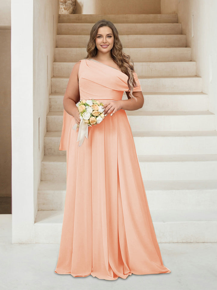 A-Line/Princess One-Shoulder Floor-Length Sleeveless Plus Size Bridesmaid Dresses