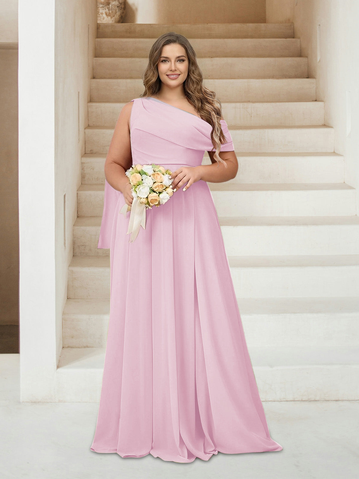 A-Line/Princess One-Shoulder Floor-Length Sleeveless Plus Size Bridesmaid Dresses