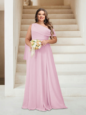 A-Line/Princess One-Shoulder Floor-Length Sleeveless Plus Size Bridesmaid Dresses