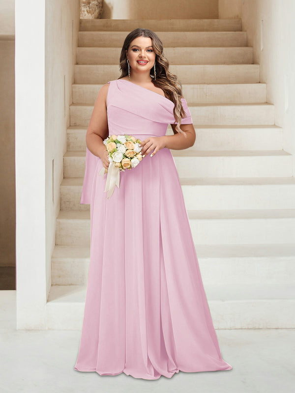 A-Line/Princess One-Shoulder Floor-Length Sleeveless Plus Size Bridesmaid Dresses