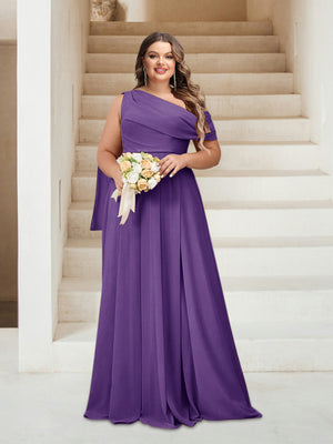 A-Line/Princess One-Shoulder Floor-Length Sleeveless Plus Size Bridesmaid Dresses