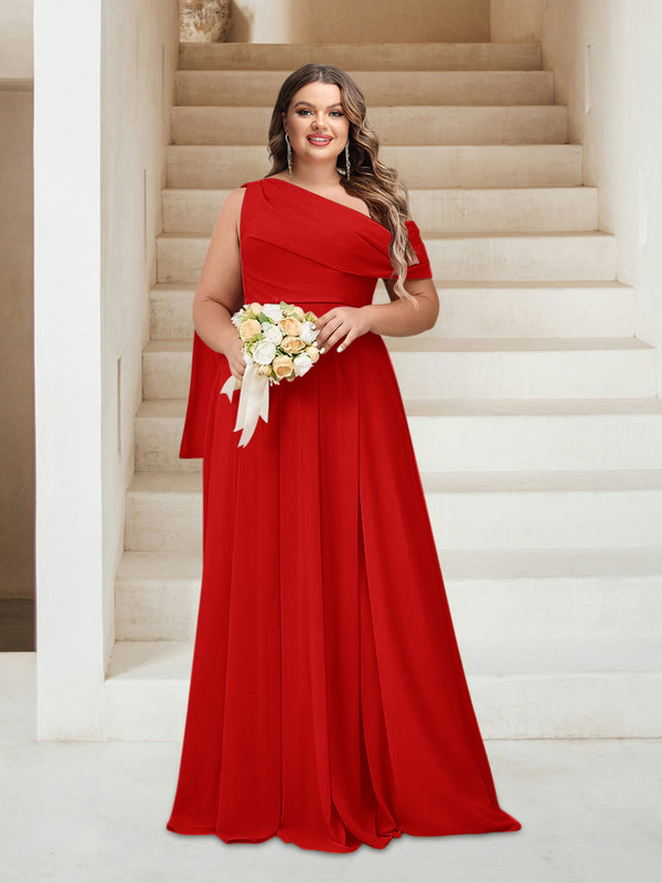 A-Line/Princess One-Shoulder Floor-Length Sleeveless Plus Size Bridesmaid Dresses