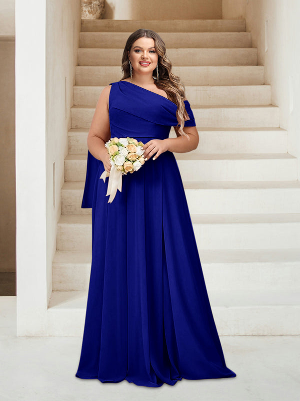 A-Line/Princess One-Shoulder Floor-Length Sleeveless Plus Size Bridesmaid Dresses