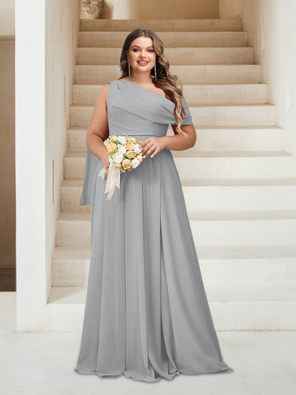 A-Line/Princess One-Shoulder Floor-Length Sleeveless Plus Size Bridesmaid Dresses