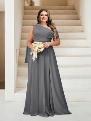 A-Line/Princess One-Shoulder Floor-Length Sleeveless Plus Size Bridesmaid Dresses